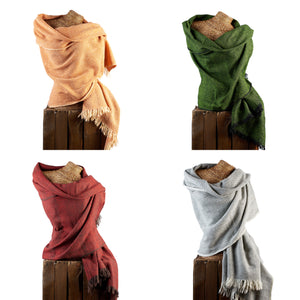 The OMishka collection of handloom bamboo, tiny striped, oversized blanket scarves.