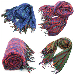The OMishka collection of handloom bamboo, patterned striped, oversized blanket scarves.
