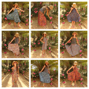 Girls collection of versatile, beautifully patterned and whimsical sari skirt dresses designed by OMishka.