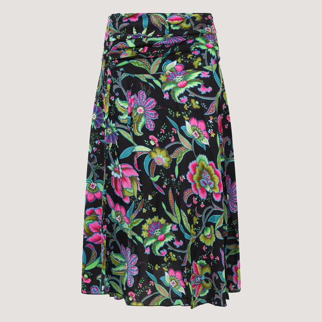 Black tropical floral 2-in-1 skirt dress designed by OMishka