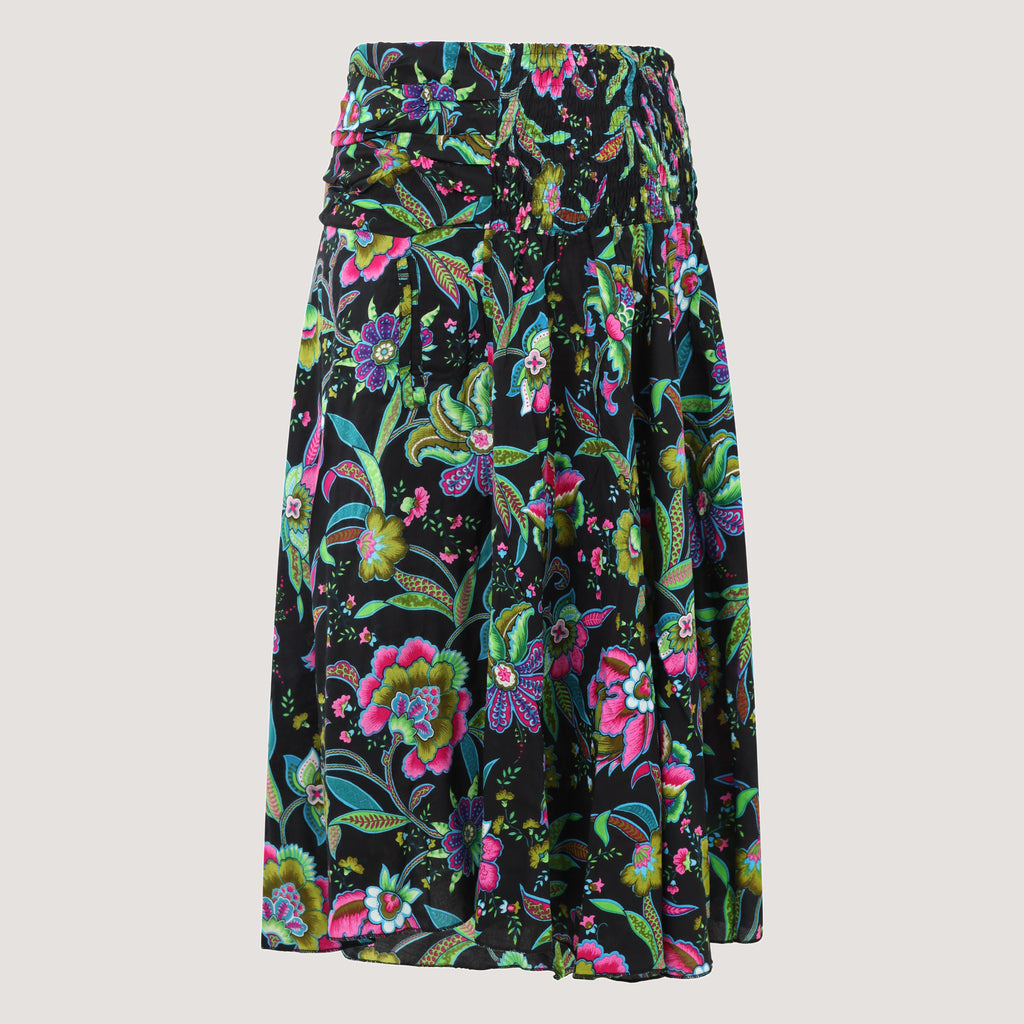Black tropical flower strapless dress 2-in-1 skirt designed by OMishka