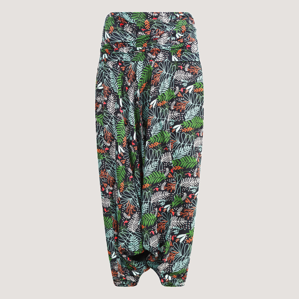 Black tropical flamingo harem trousers 2-in-1 jumpsuit designed by OMishka