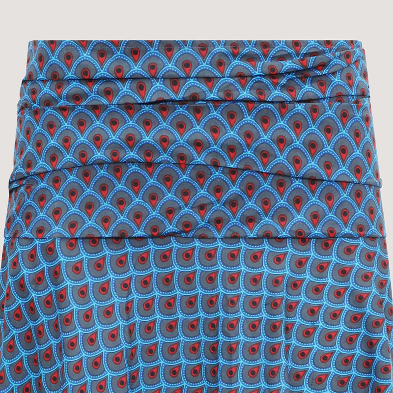 Blue feather patterned A-line skirt designed by OMishka
