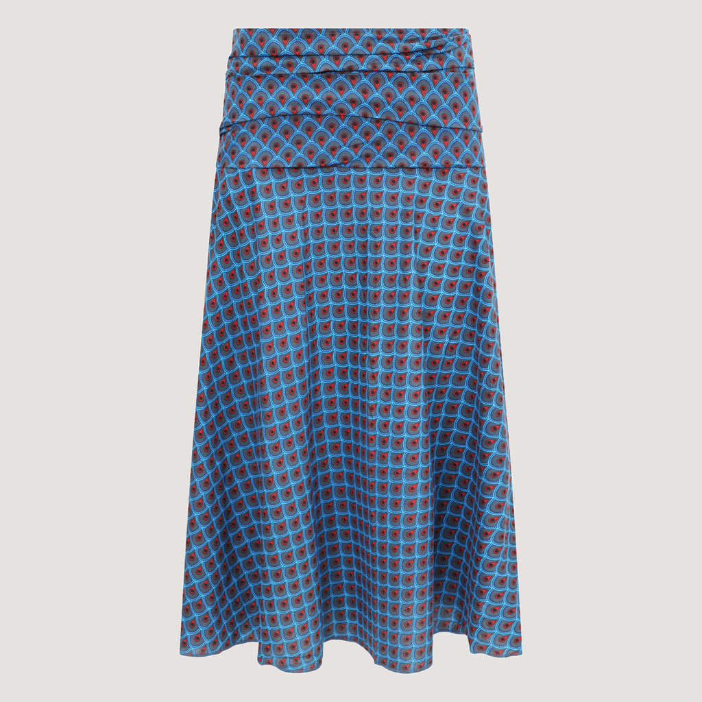 Blue feather patterned 2-in-1 skirt dress designed by OMishka