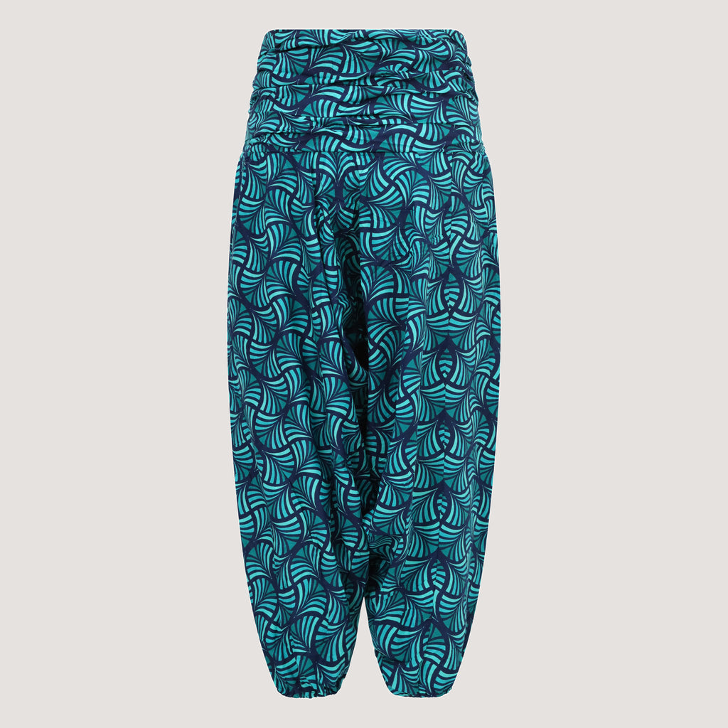 Blue geo print harem trousers 2-in-1 jumpsuit designed by OMishka