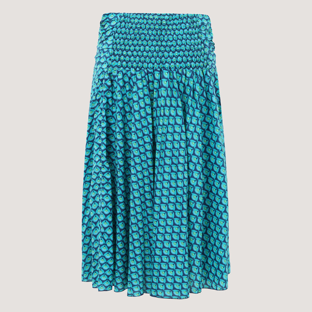 Blue lotus flower patterned strapless dress 2-in-1 skirt designed by OMishka