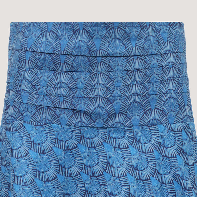 Blue palm frond A-line skirt 2-in-1 dress designed by OMishka