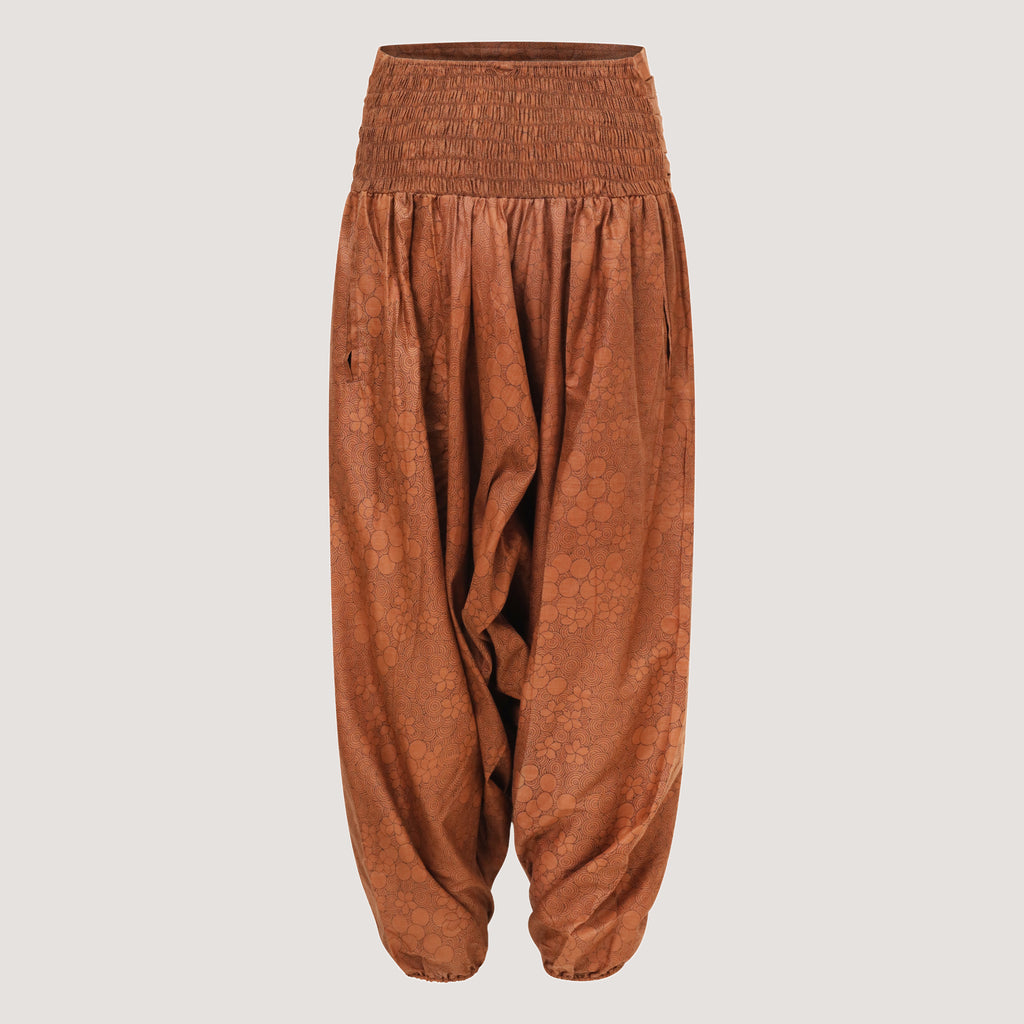 Brown floral bandeau jumpsuit 2-in-1 harem pants designed by OMishka