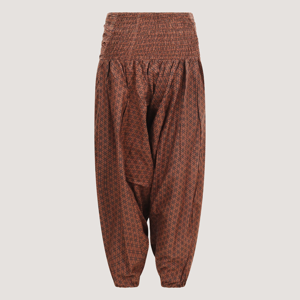 Brown flower of life bandeau jumpsuit 2-in-1 harem pants designed by OMishka
