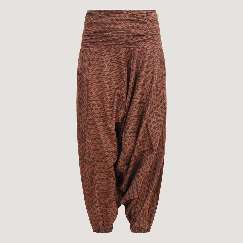 Brown flower of life harem trousers 2-in-1 jumpsuit designed by OMishka