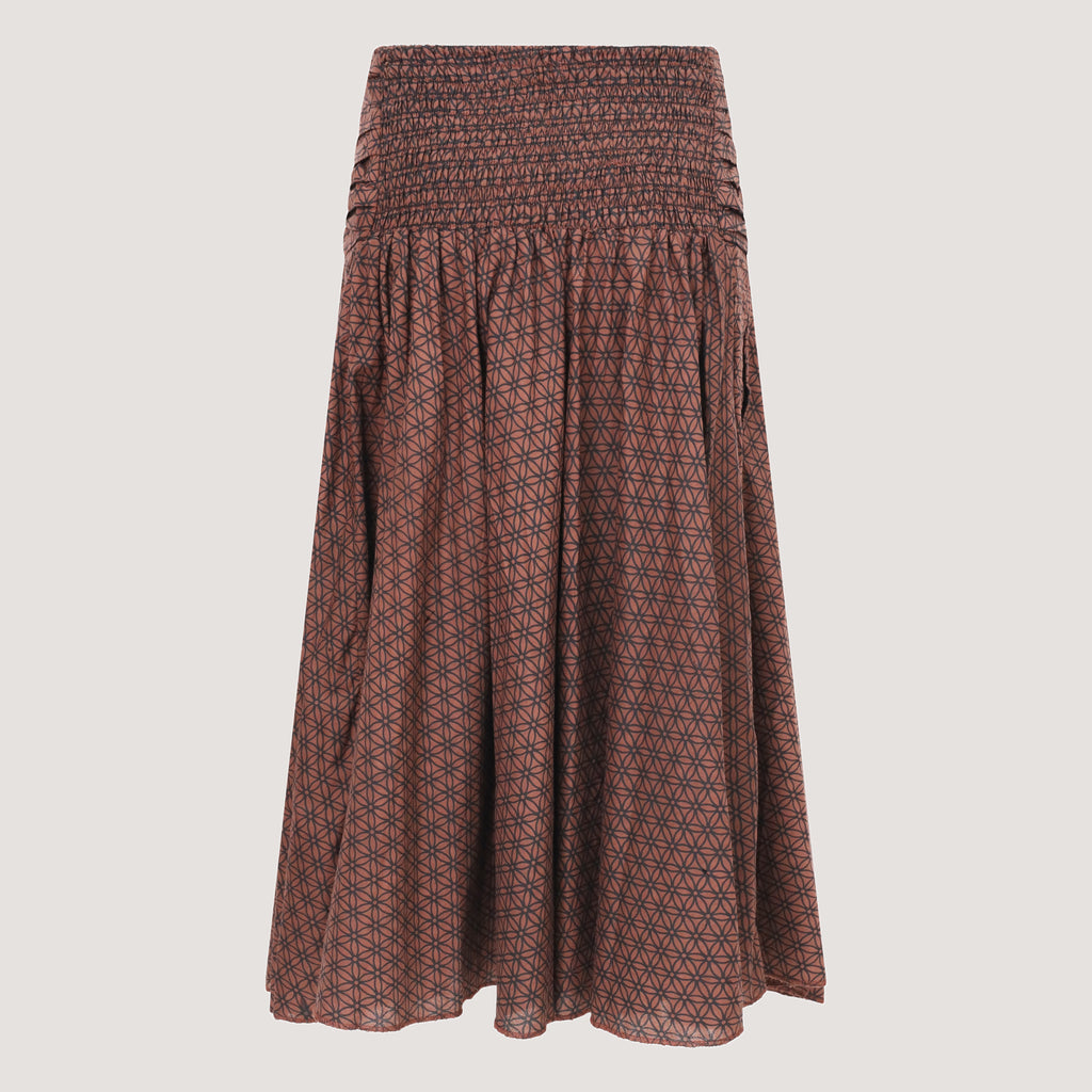 Brown strapless dress 2-in-1 midi skirt designed by OMishka