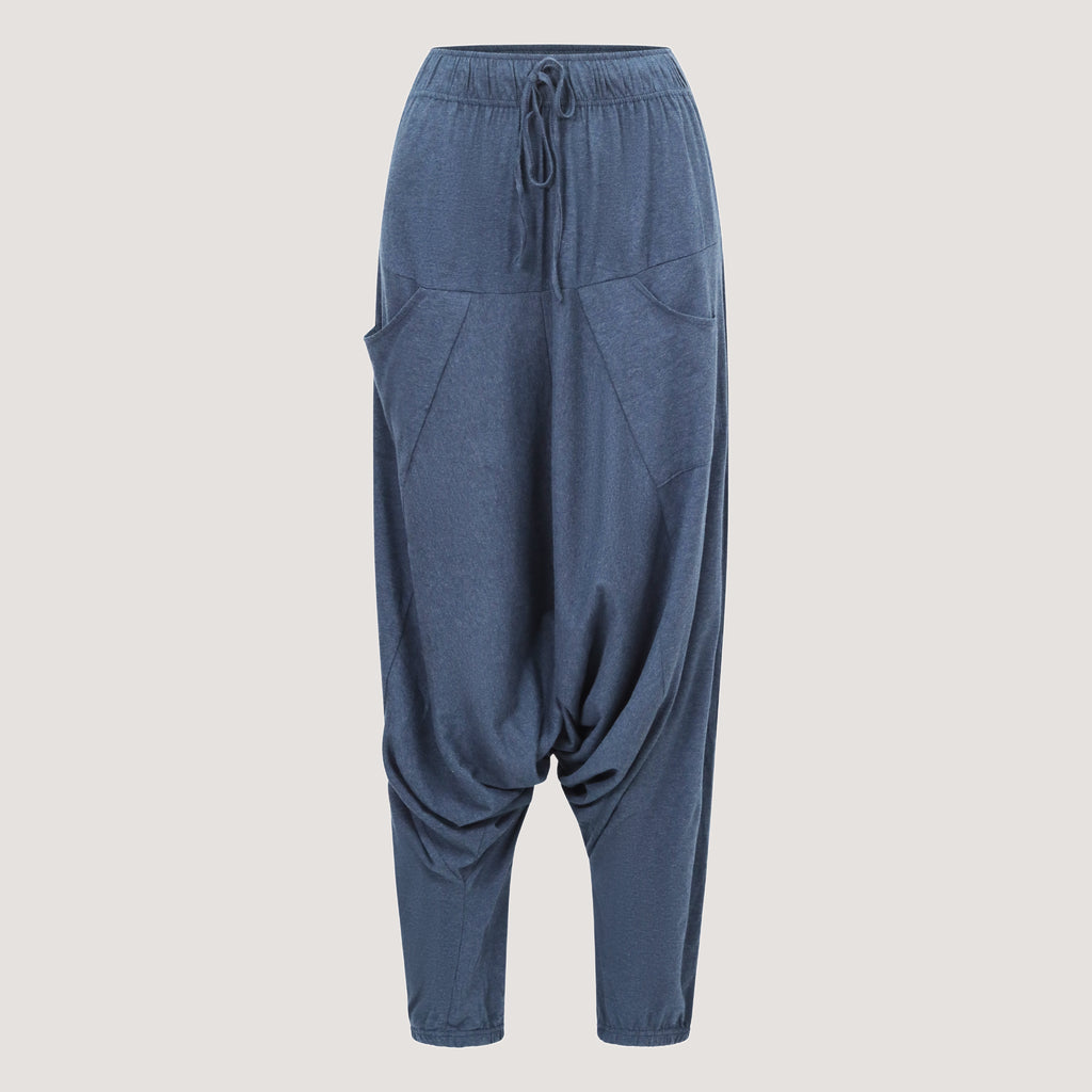 Dark blue super-soft bamboo harem pants designed by OMishka