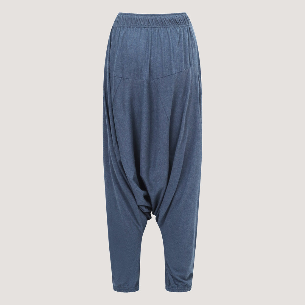 Dark blue super-soft jersey bamboo harem pants designed by OMishka