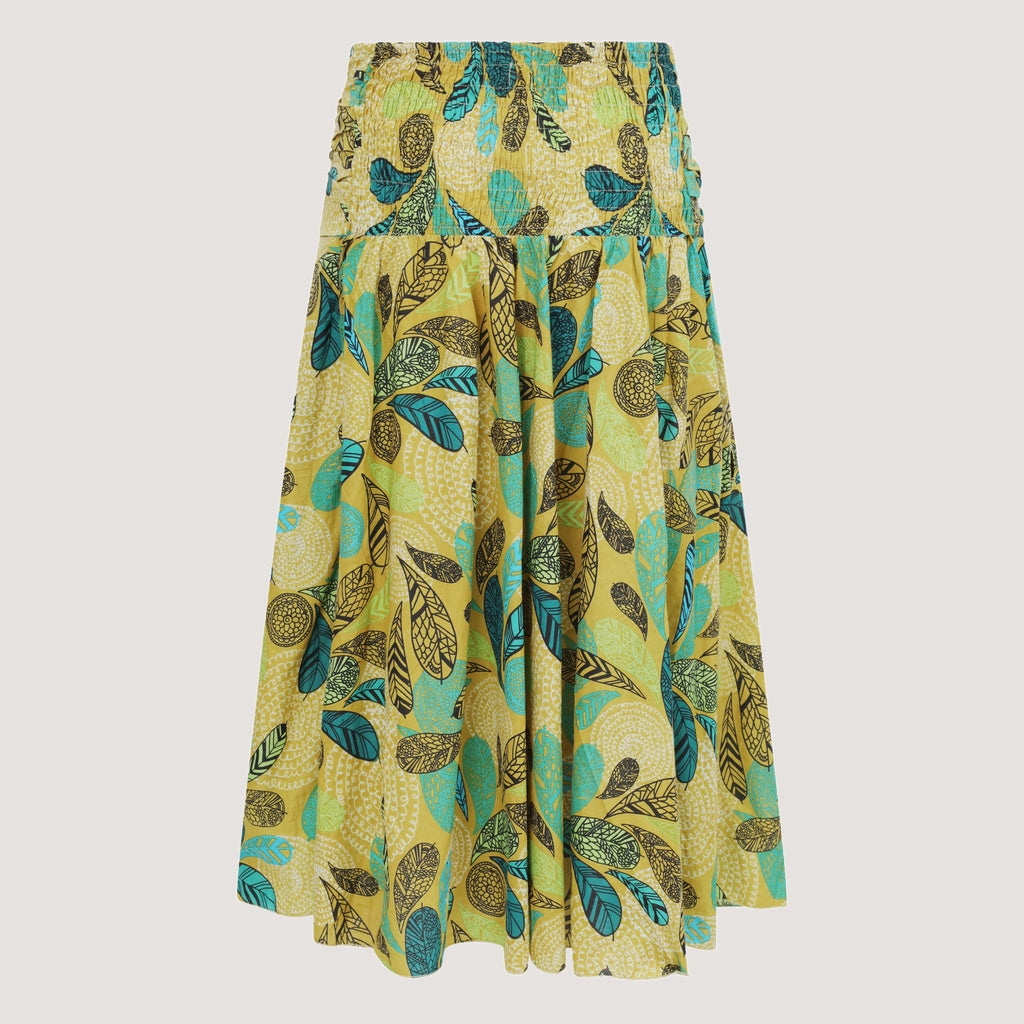 Forest leaf print 2-in-1 skirt, strapless dress designed by OMishka