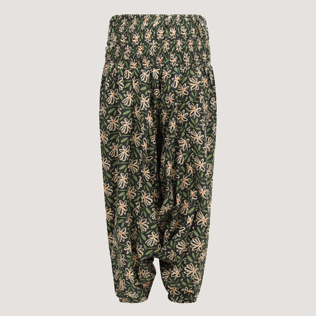 Green ecru floral bandeau jumpsuit 2-in-1 harem pants designed by OMishka