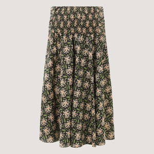 Green and natural ecru floral strapless dress 2-in-1 skirt designed by OMishka