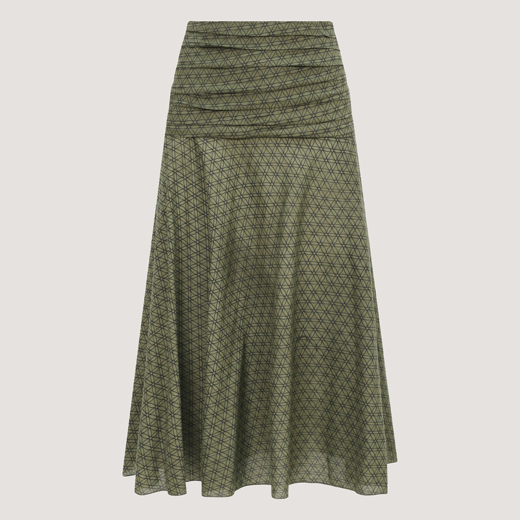 Green floral print 2-in-1 skirt dress designed by OMishka
