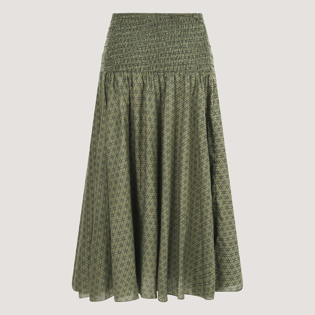 Green flower strapless dress 2-in-1 midi skirt designed by OMishka