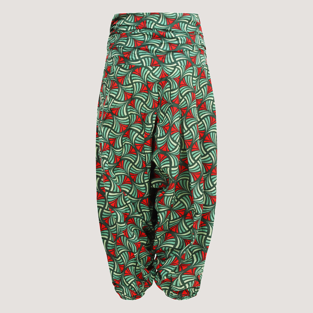 Green geo print bandeau jumpsuit 2-in-1 harem pants designed by OMishka