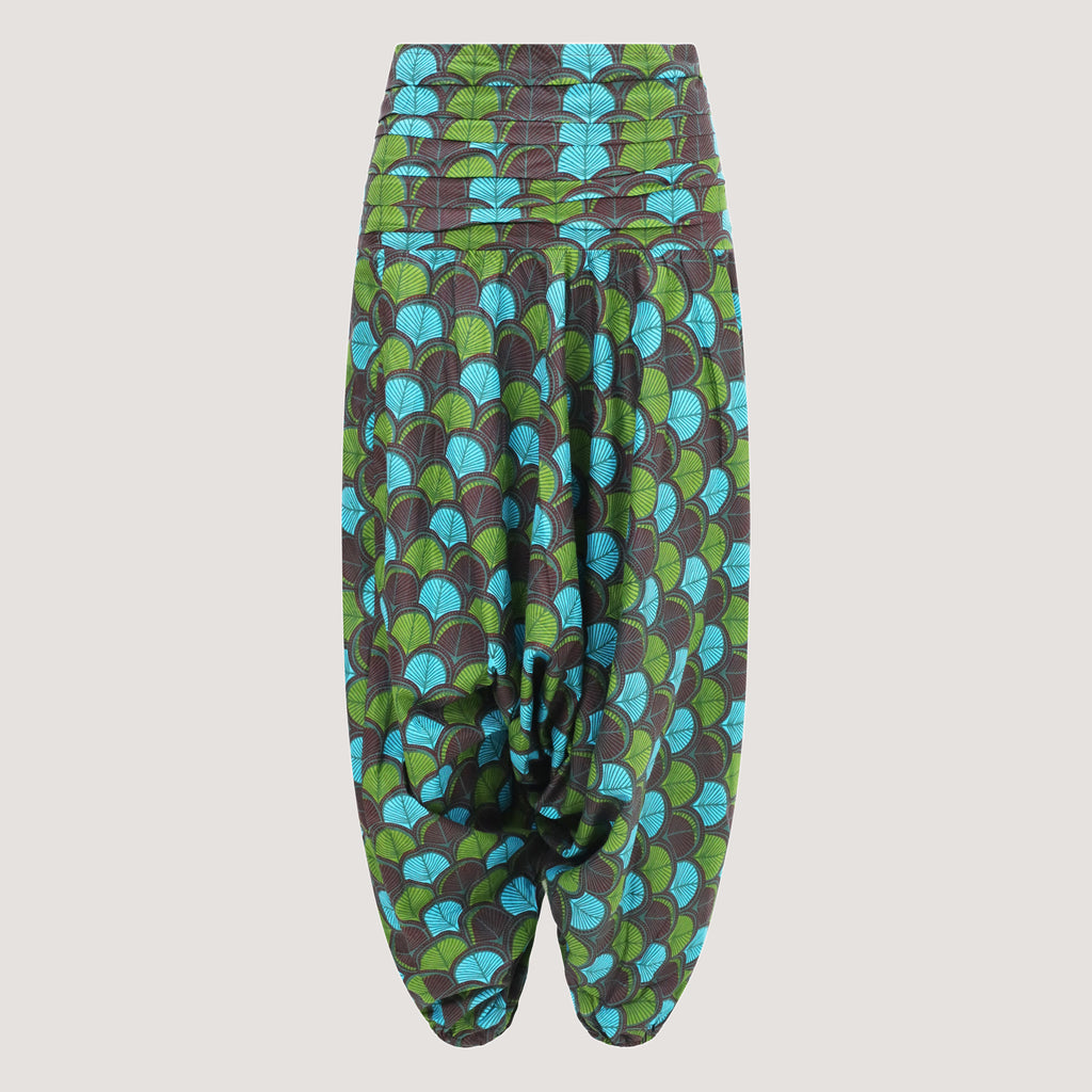 Green spring leaves harem trousers 2-in-1 bandeau jumpsuit designed by OMishka