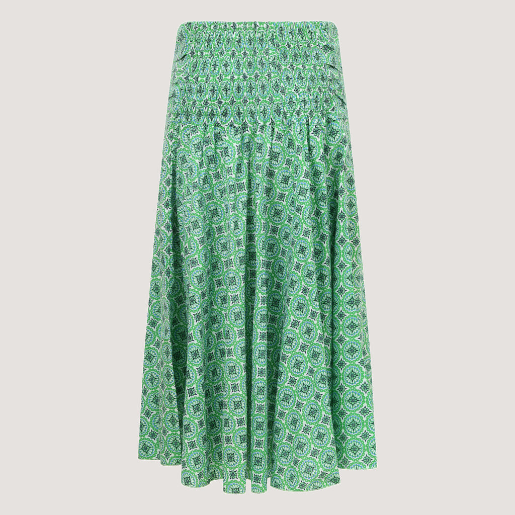 Green floral print 2-in-1 skirt, strapless dress designed by OMishka