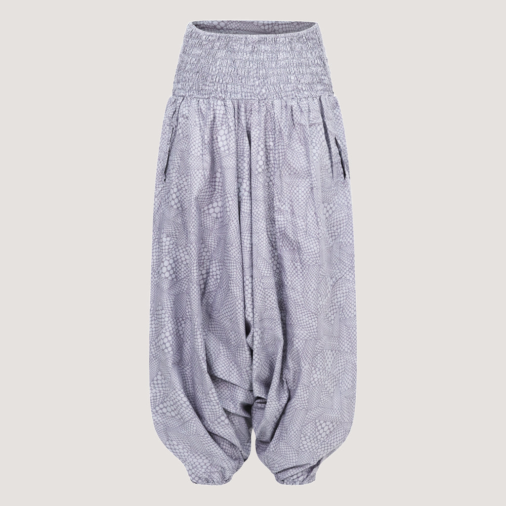 Grey geometric bandeau jumpsuit 2-in-1 harem pants designed by OMishka