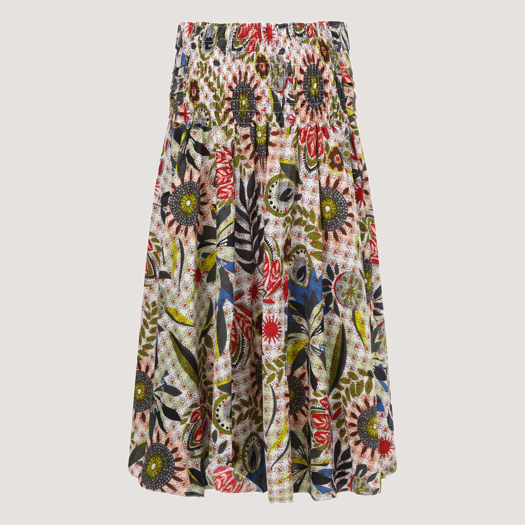 White jungle flora print strapless dress 2-in-1 skirt designed by OMishka