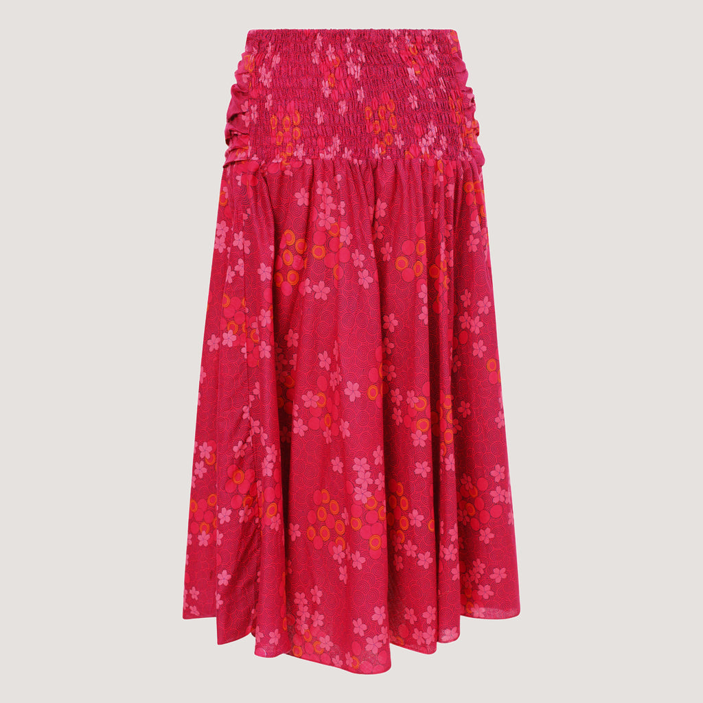 Pink floral patterned strapless dress 2-in-1 skirt designed by OMishka