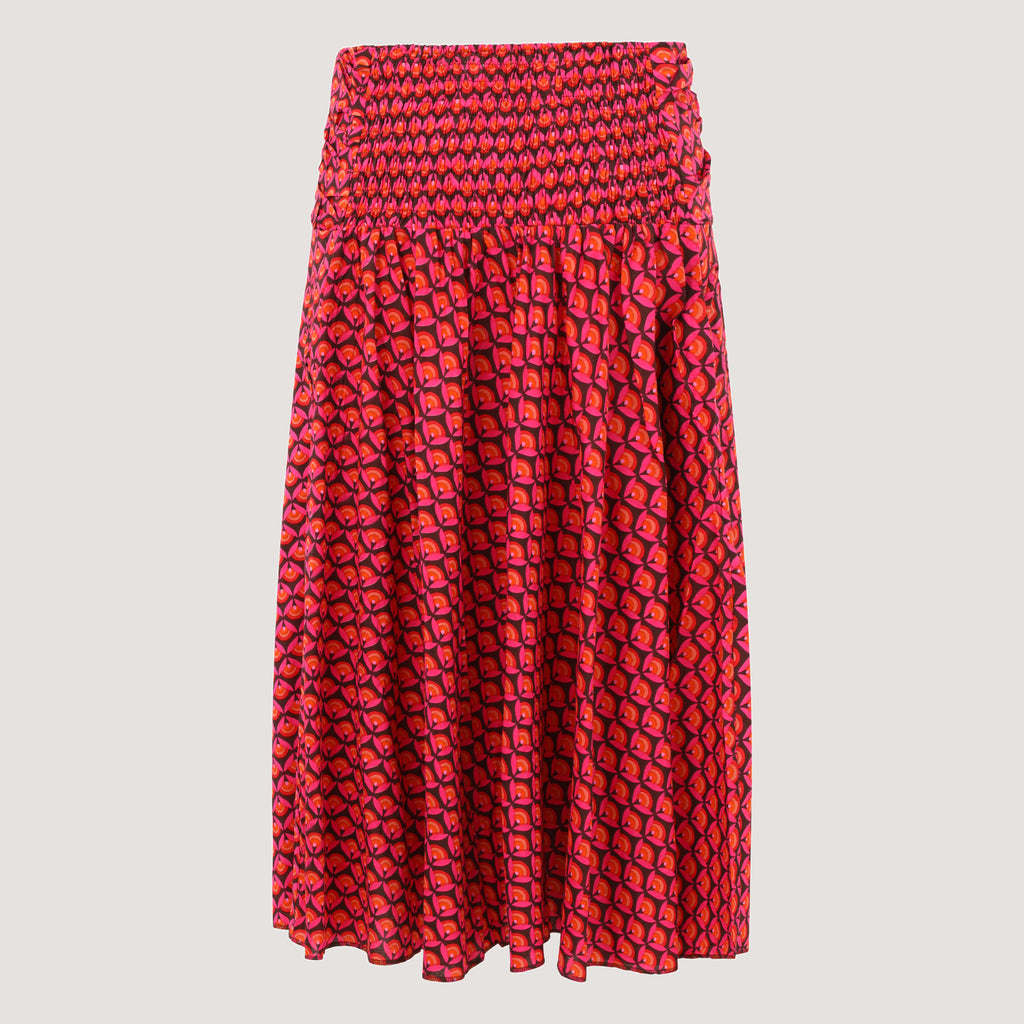 Pink lotus flower patterned strapless dress 2-in-1 skirt designed by OMishka
