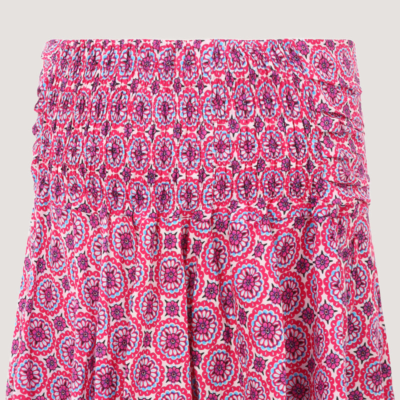 Pink retro floral print 2-in-1 skirt dress designed by OMishka