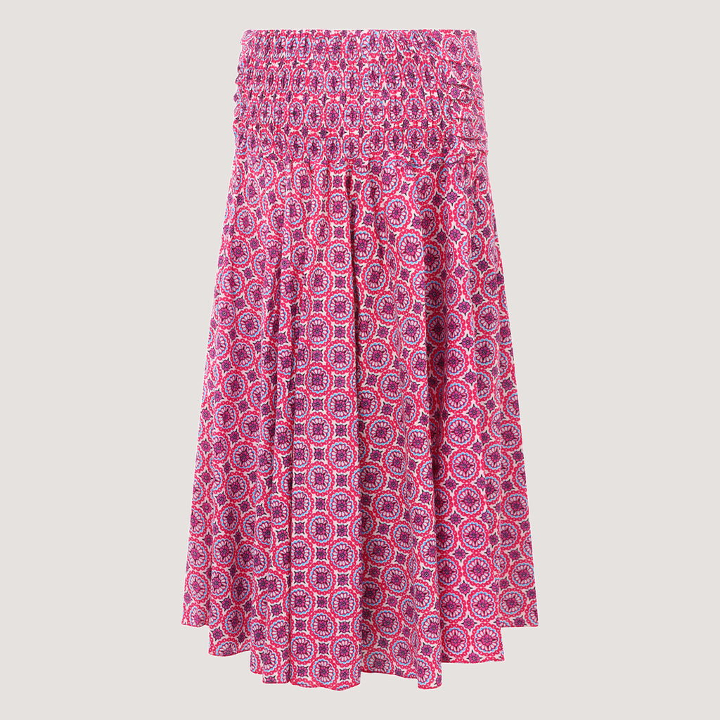 Pink floral print 2-in-1 skirt, strapless dress designed by OMishka