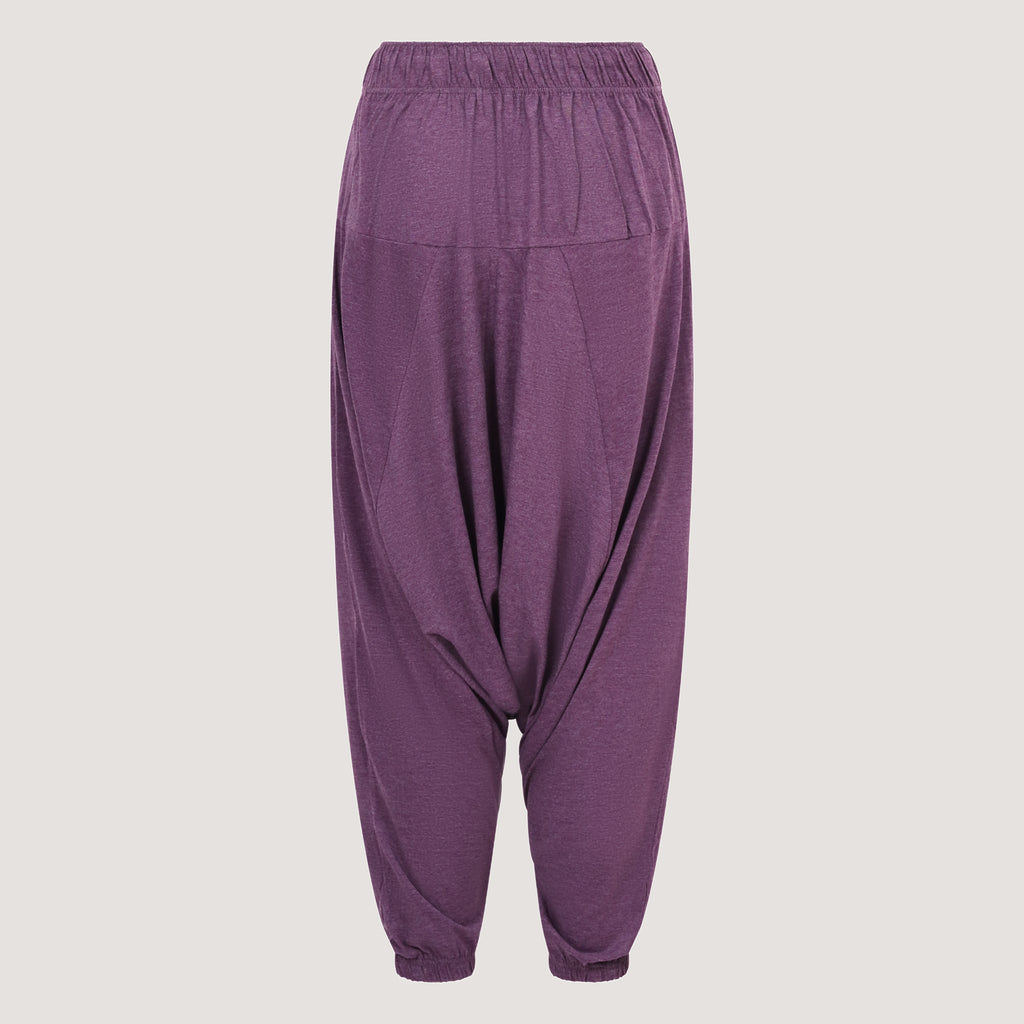 Purple super-soft jersey bamboo harem pants designed by OMishka