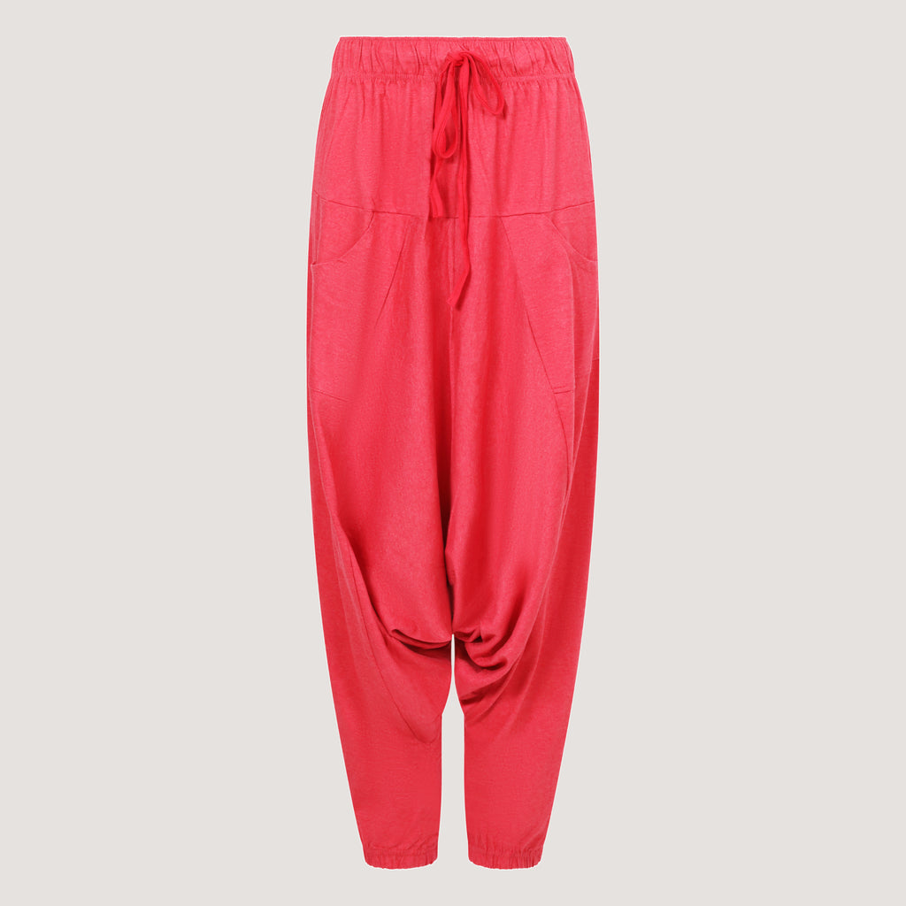 Red super-soft bamboo harem pants designed by OMishka