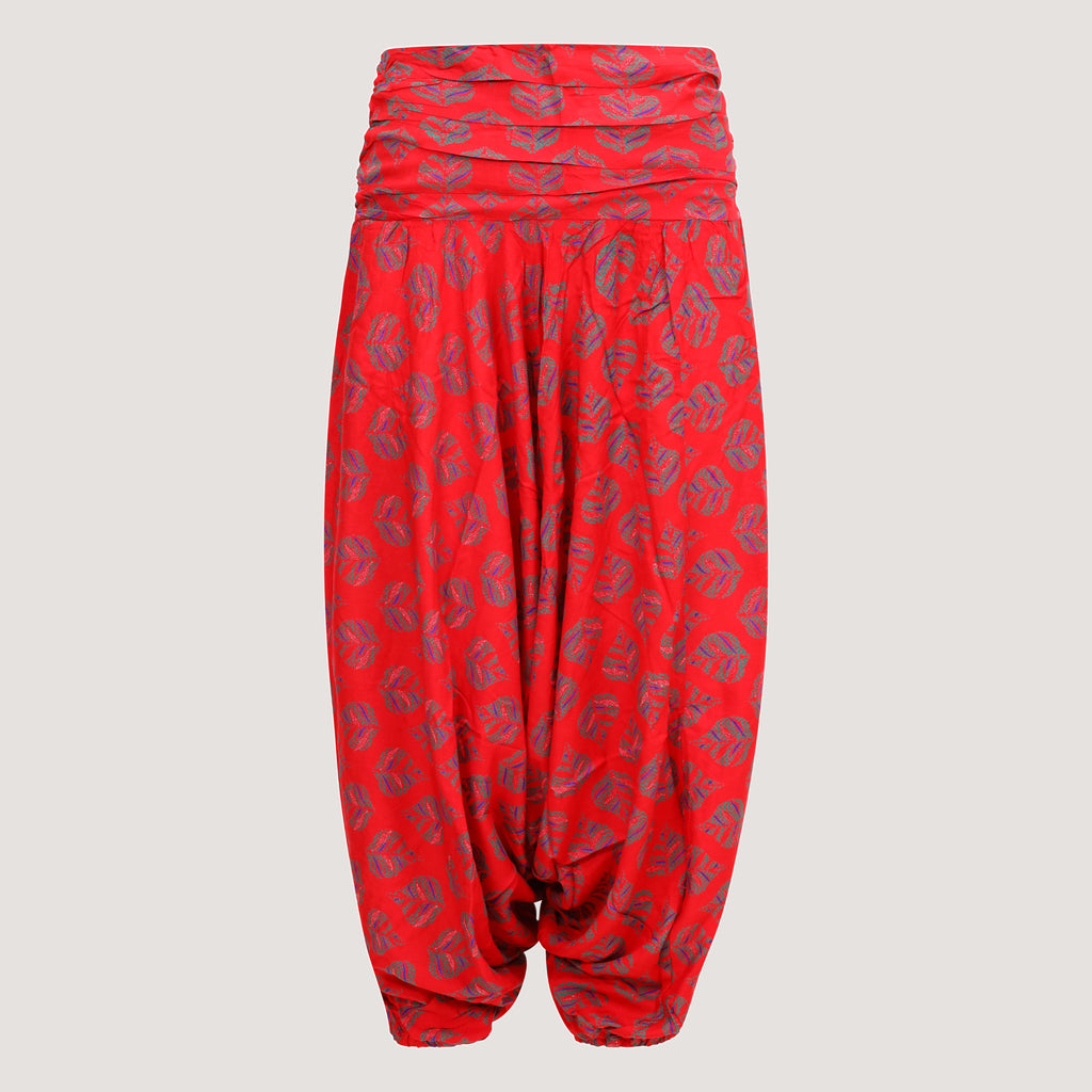 Red birch leaf harem trousers 2-in-1 bandeau jumpsuit designed by OMishka