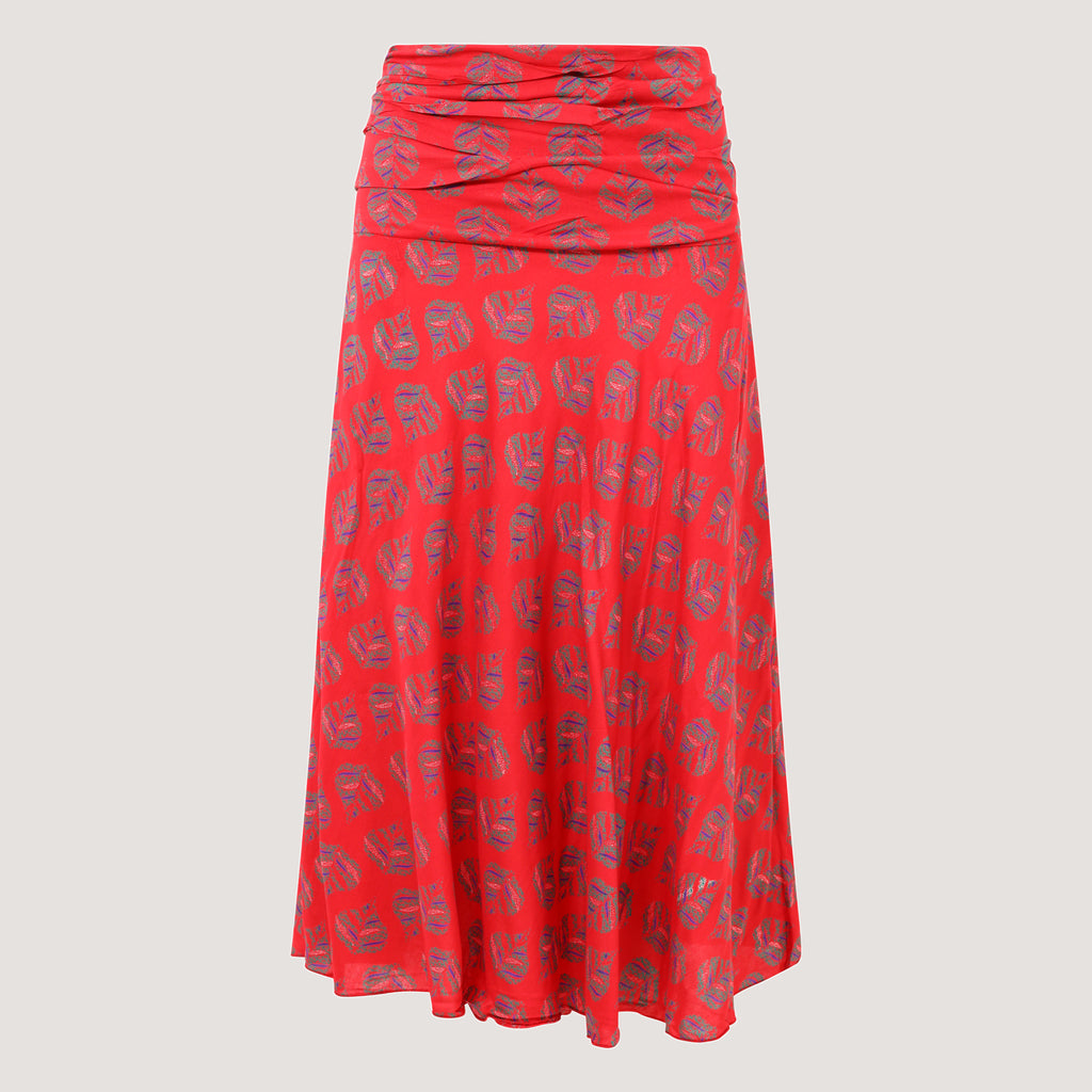Red birch leaf printed 2-in-1 skirt dress designed by OMishka