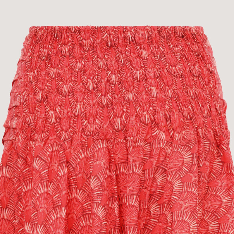 Red palm frond print 2-in-1 skirt dress designed by OMishka