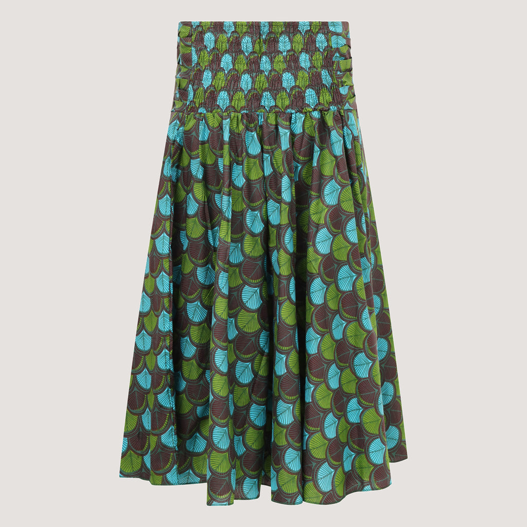 Spring leaf print 2-in-1 skirt, strapless dress designed by OMishka