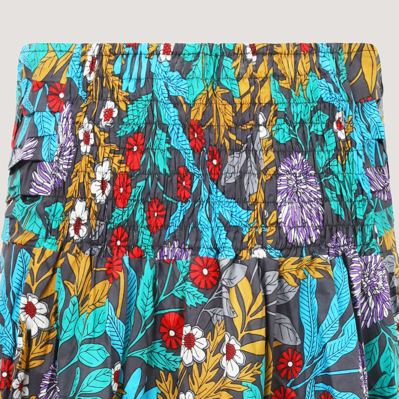 Summer garden floral print 2-in-1 skirt dress designed by OMishka
