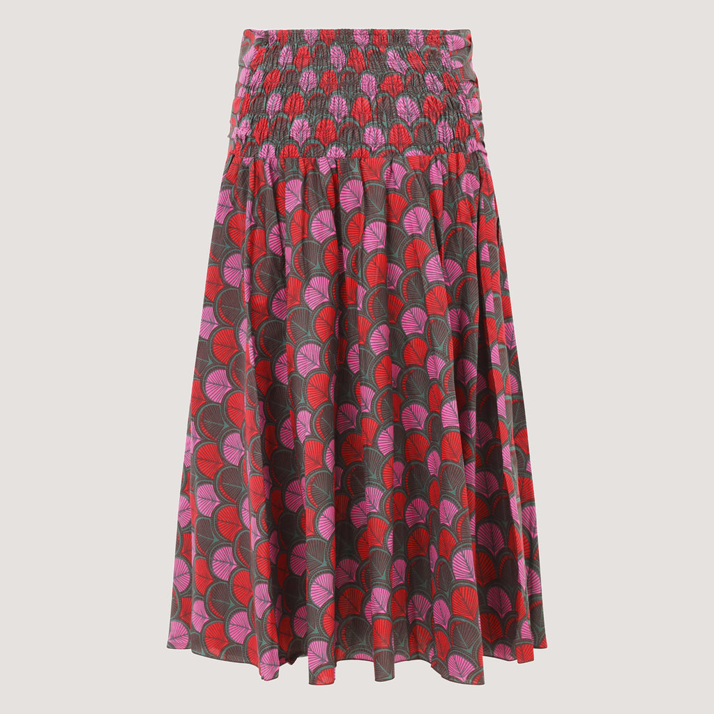 Summer leaf print 2-in-1 skirt, strapless dress designed by OMishka
