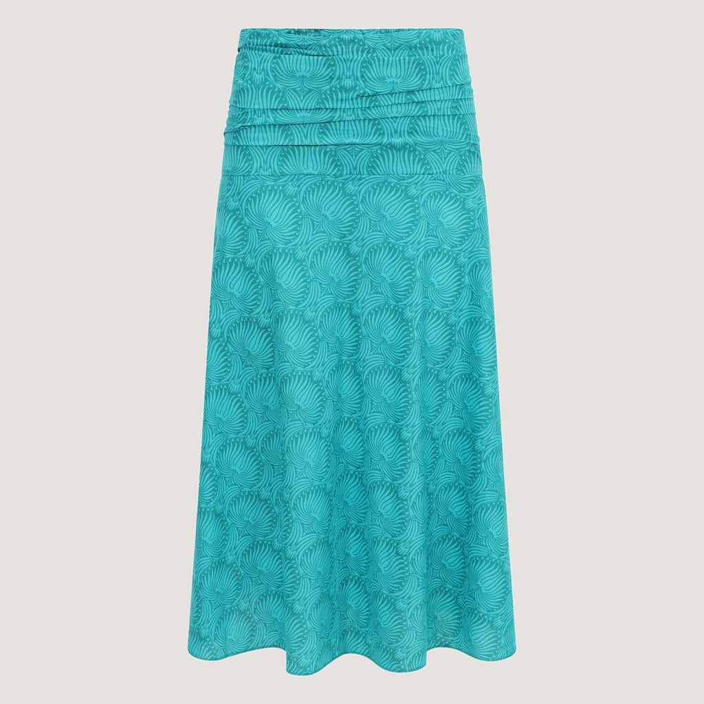 Teal palm leaf print 2-in-1 skirt dress designed by OMishka