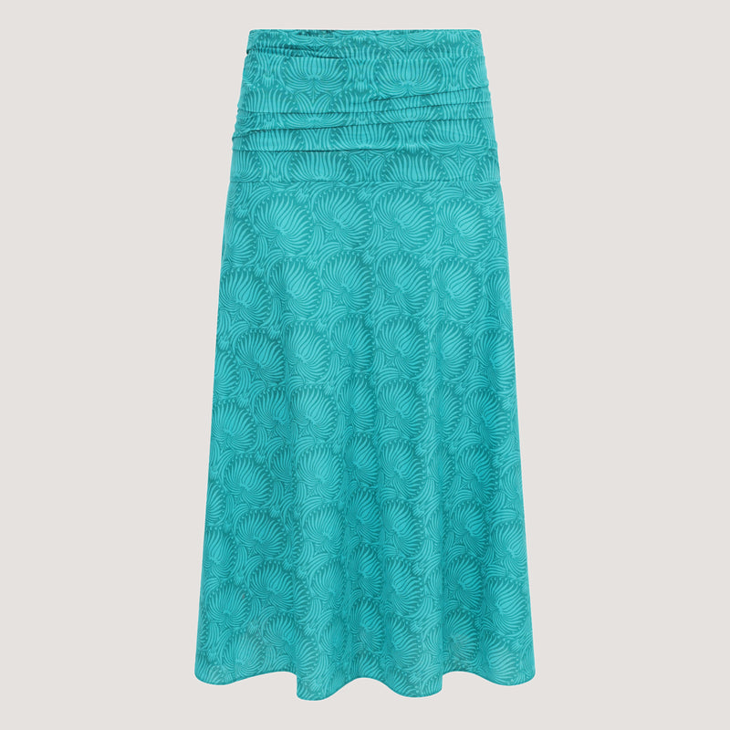 Teal palm leaf print 2-in-1 skirt dress designed by OMishka
