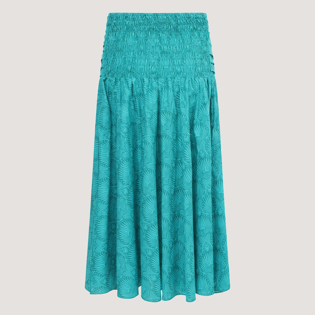 Teal palm leaf strapless dress 2-in-1 skirt designed by OMishka