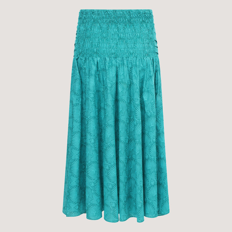 Teal palm leaf strapless dress 2-in-1 skirt designed by OMishka