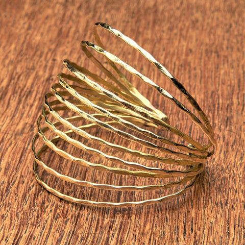 Double Feather Pure Brass Wrap Bracelet