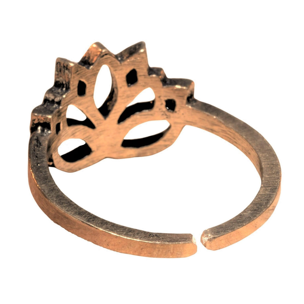 An adjustable, handmade pure brass, dainty lotus flower ring designed by OMishka.
