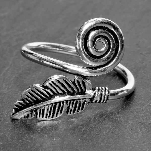 Handmade Silver Feather Spiral Wrap Ring - OMishka