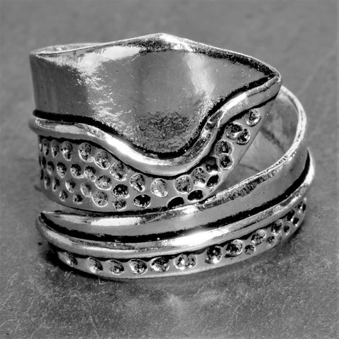 Chunky Silver Feather Wrap Ring