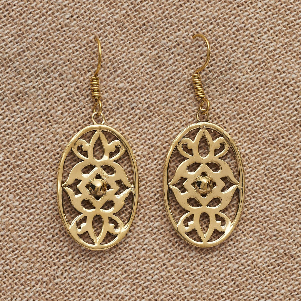 Artisan handmade pure brass. art nouveaux floral detailed, dangle earrings designed by OMishka.