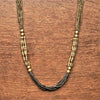 Artisan handmade, pure and oxidised black brass, tiny cube and bone beaded multi strand necklace designed by OMishka.