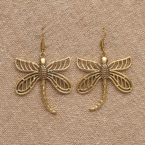 Long Pure Brass Angel Wing Drop Earrings